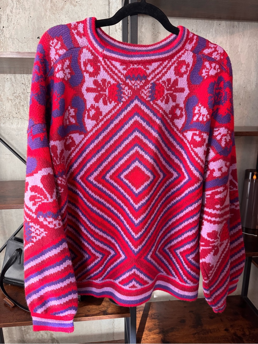 Farm Rio NWOT Women’s Pink & Purple Geometric Knit Sweater Size Large